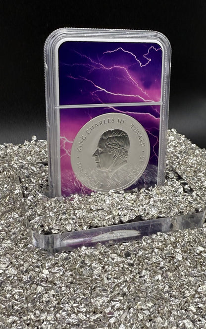 2024 Silver $1 Tuvalu Teenage Mutant Ninja Turtles 40th Anniversary NGC MS70 New Purple Lightening Holder (Rare 1 of 80)