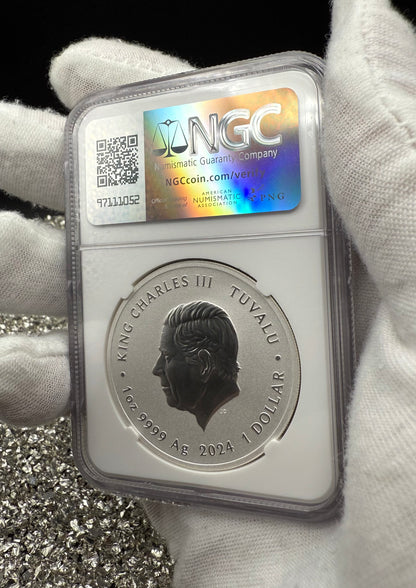 2024 Silver $1 Tuvalu Teenage Mutant Ninja Turtles Colorized 40th Anniversary NGC MS70 Early Releases Blue Label New Holder (Rare 1 of 35)