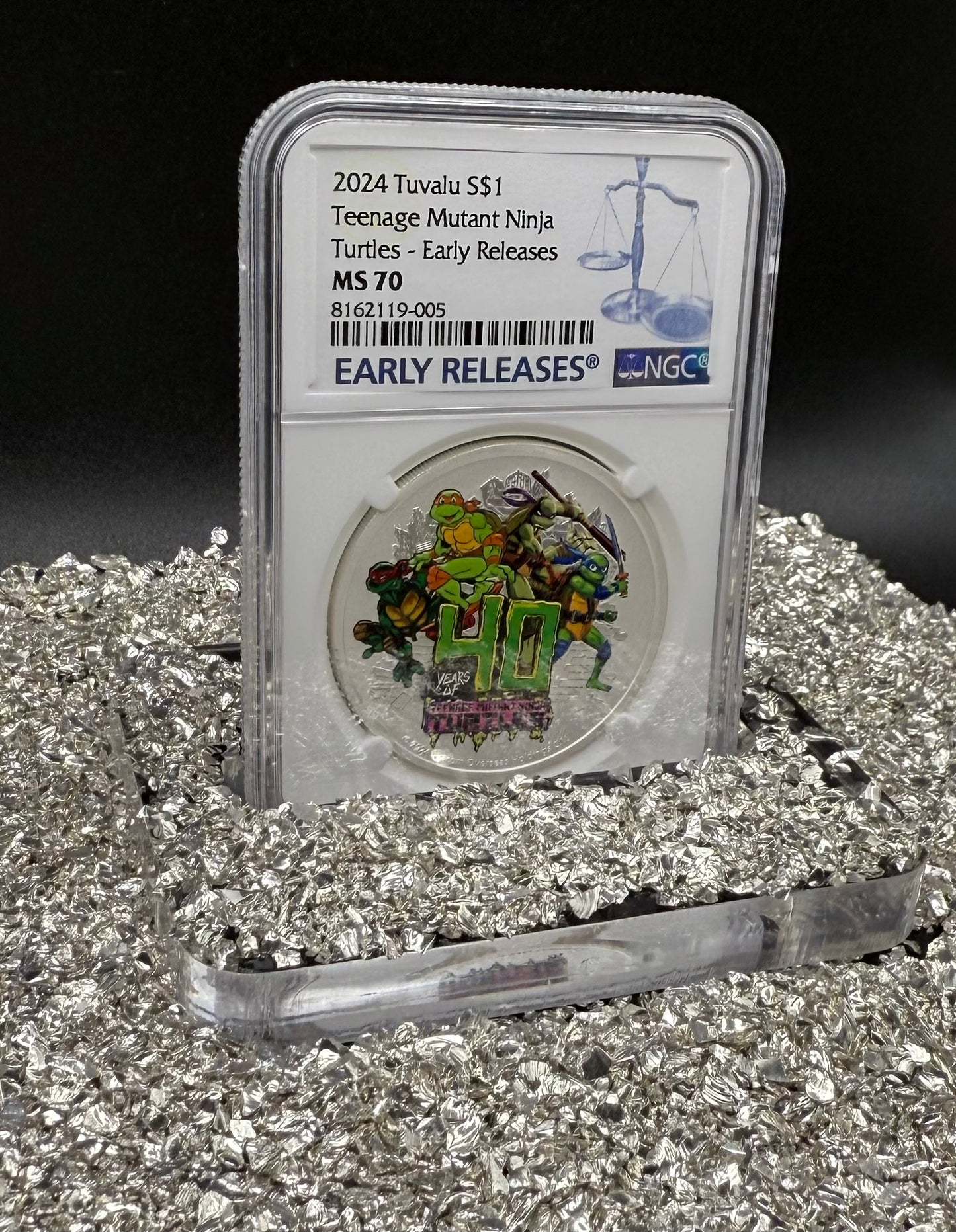 2024 Silver $1 Tuvalu Teenage Mutant Ninja Turtles Colorized 40th Anniversary NGC MS70 Early Releases Blue Label New Holder (Rare 1 of 35)