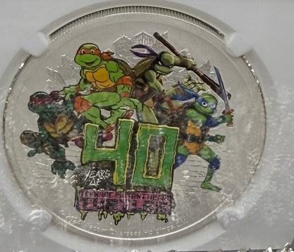 2024 Silver $1 Tuvalu Teenage Mutant Ninja Turtles Colorized 40th Anniversary NGC MS70 Early Releases Blue Label New Holder (Rare 1 of 35)