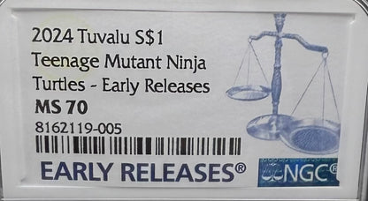 2024 Silver $1 Tuvalu Teenage Mutant Ninja Turtles Colorized 40th Anniversary NGC MS70 Early Releases Blue Label New Holder (Rare 1 of 35)