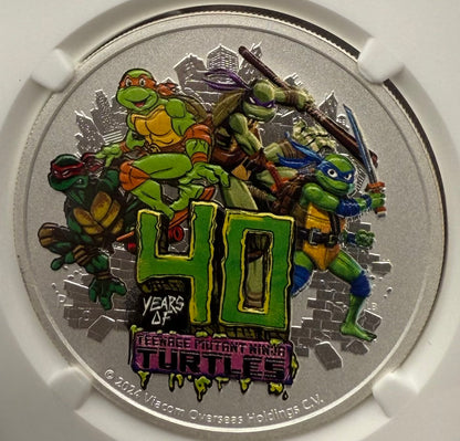 2024 Silver $1 Tuvalu Teenage Mutant Ninja Turtles Colorized 40th Anniversary NGC MS70 Early Releases Blue Label New Holder (Rare 1 of 35)
