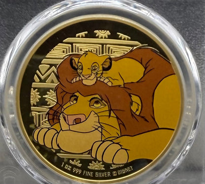 Proof 2024 Niue Silver $2 PCGS PR70DCAM NFC Tech Disney's Mufasa & Simba The Lion King Colorized Gilded Gold Blue Label (Rare 1 of 10)