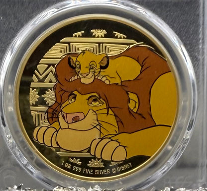 Proof 2024 Niue Silver $2 PCGS PR70DCAM NFC Tech Disney's Mufasa & Simba The Lion King Colorized Gilded Gold Blue Label (Rare 1 of 10)