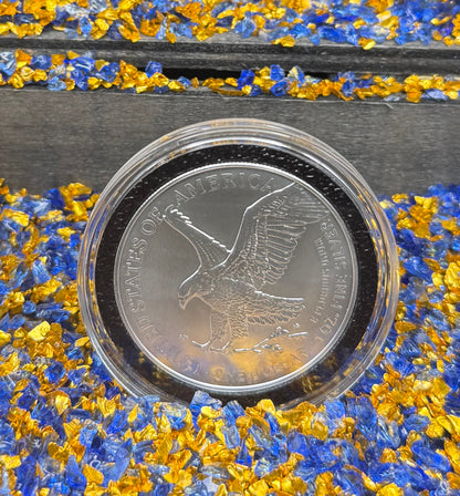 Colorized American Flag 2023 $1 American Silver Eagle Coin Brilliant Uncirculated Excellent Condition Satin Finish Includes New Capsule, COA & Wooden Treasure Box