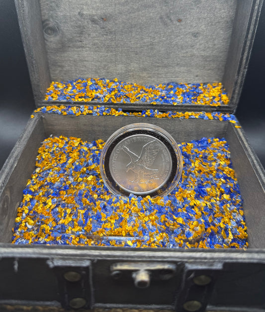 Colorized American Flag 2023 $1 American Silver Eagle Coin Brilliant Uncirculated Excellent Condition Satin Finish Includes New Capsule, COA & Wooden Treasure Box