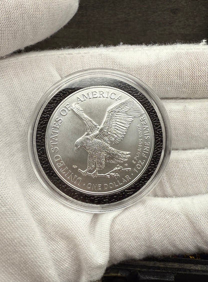 Colorized American Flag 2023 $1 American Silver Eagle Coin Brilliant Uncirculated Excellent Condition Satin Finish Includes New Capsule, COA & Wooden Treasure Box