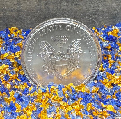 Colorized 4th of July Fireworks Gold Gilded Lady Liberty 2019 $1 American Silver Eagle Coin Brilliant Uncirculated Excellent Condition Satin Finish Includes New Capsule, COA, Littleton Box & Wooden Treasure Box