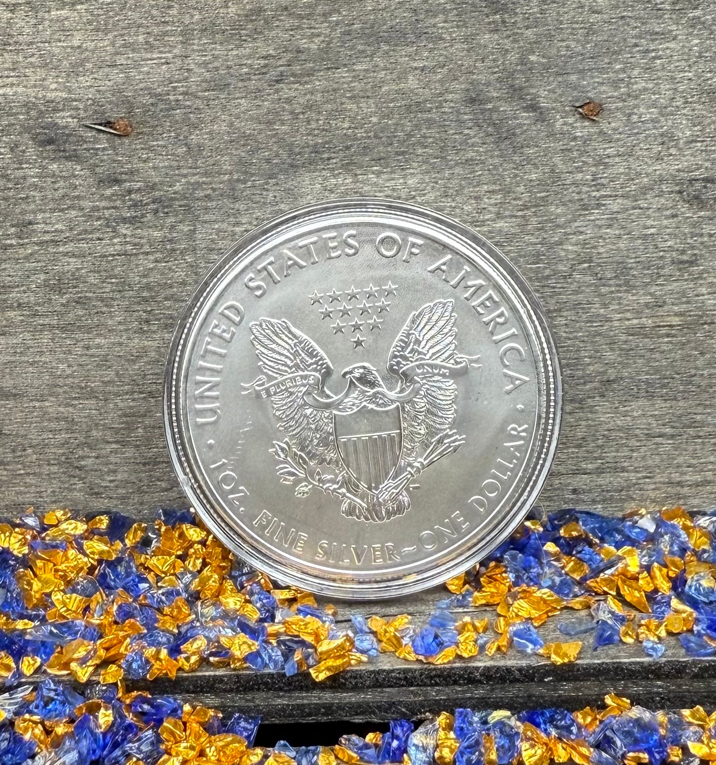 Colorized Gold Gilded Lady Liberty 2020 $1 American Silver Eagle Coin Brilliant Uncirculated Excellent Condition Satin Finish Includes New Capsule, COA, Littleton Box & Wooden Treasure Box