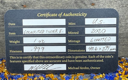 Colorized Gold Gilded Lady Liberty 2020 $1 American Silver Eagle Coin Brilliant Uncirculated Excellent Condition Satin Finish Includes New Capsule, COA, Littleton Box & Wooden Treasure Box