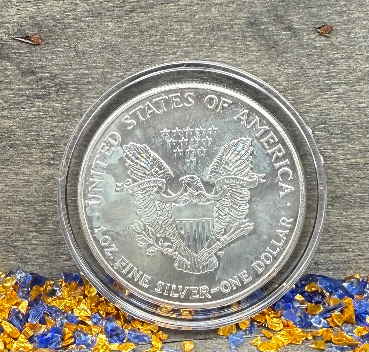 Colorized Hand Painted 1999 $1 American Silver Eagle Coin Brilliant Uncirculated Excellent Condition Satin Finish Includes New Capsule, COA, Coin Box & Wooden Treasure Box