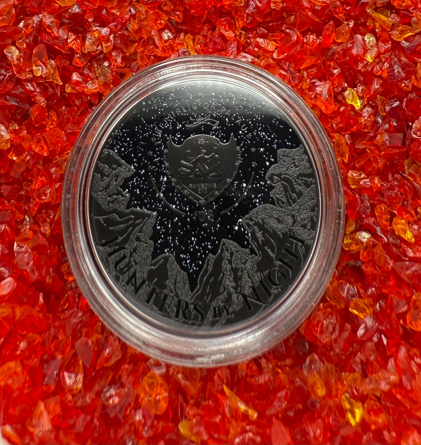 Proof 2023 $10 Palau Caiman Hunters by Night 2 Ounce Silver .999 Obsidian Black Ultra High Relief Coin Rare 1 of 888 CIT Includes COA & Display Case