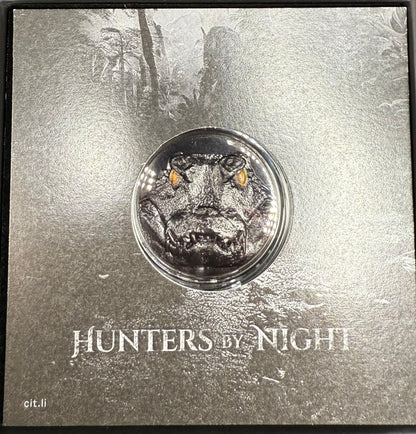 Proof 2023 $10 Palau Caiman Hunters by Night 2 Ounce Silver .999 Obsidian Black Ultra High Relief Coin Rare 1 of 888 CIT Includes COA & Display Case