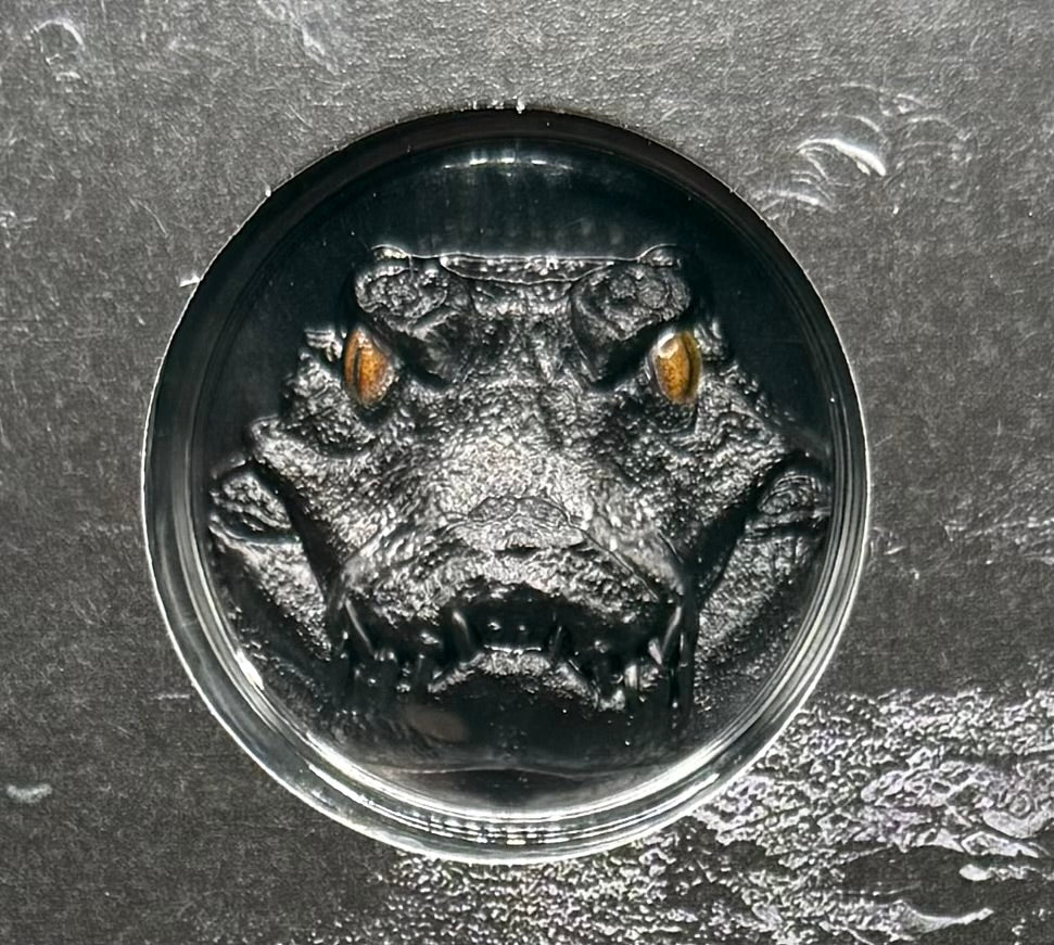 Proof 2023 $10 Palau Caiman Hunters by Night 2 Ounce Silver .999 Obsidian Black Ultra High Relief Coin Rare 1 of 888 CIT Includes COA & Display Case