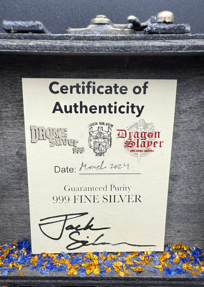 'Dragons Nest Fire Breathing Hatchlings' Hand Crafted by Drone Silver 27 Grams .999 Fine Silver Round Antique Finish Includes Wood Treasure Chest, Capsule & COA. Mint Condition (1 of 20)