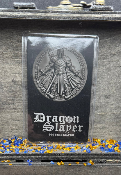 'Dragon Slayer' Hand Crafted by Drone Silver 26 Grams .999 Fine Silver Round Antique Finish Includes Wood Treasure Chest, Capsule & COA (1 of 20)