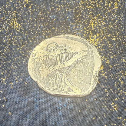 Monster - Electro Etched Art Hand Crafted by Taz Hand Pours Artist Sara Reynolds - Only 1 Ever Made - 16 gram .999 Fine Silver Round Satin Finish Includes Wood Treasure Chest, Capsule & COA