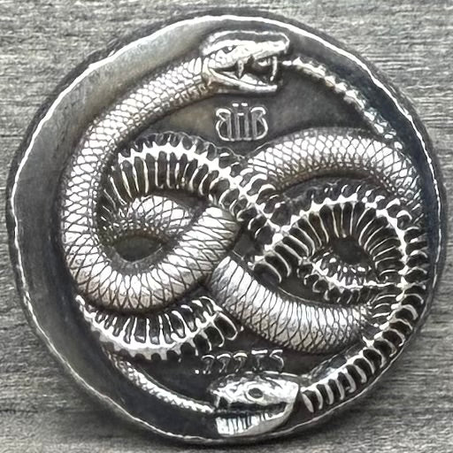 Snake Cycle of Life - Hand Crafted by Black Hand Bullion 1 oz .999 Fine Silver Round Antique Finish Includes Wood Treasure Chest, Capsule & COA Limited Edition
