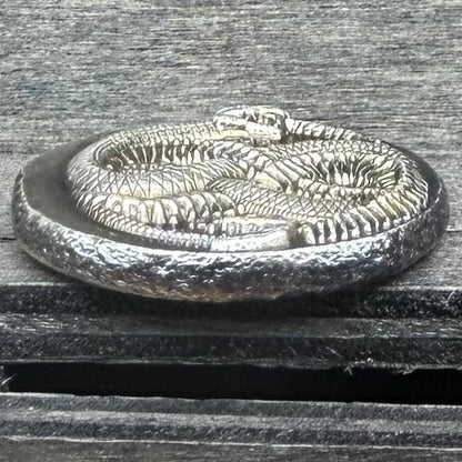 Snake Cycle of Life - Hand Crafted by Black Hand Bullion 1 oz .999 Fine Silver Round Antique Finish Includes Wood Treasure Chest, Capsule & COA Limited Edition
