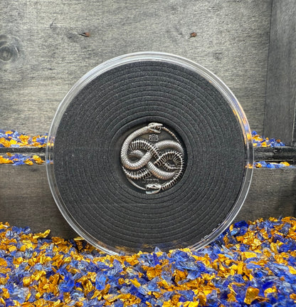 Snake Cycle of Life - Hand Crafted by Black Hand Bullion 1 oz .999 Fine Silver Round Antique Finish Includes Wood Treasure Chest, Capsule & COA Limited Edition