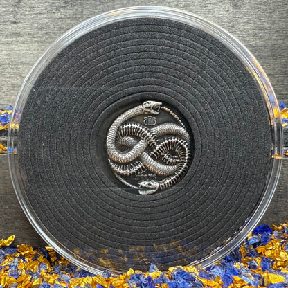 Snake Cycle of Life - Hand Crafted by Black Hand Bullion 1 oz .999 Fine Silver Round Antique Finish Includes Wood Treasure Chest, Capsule & COA Limited Edition