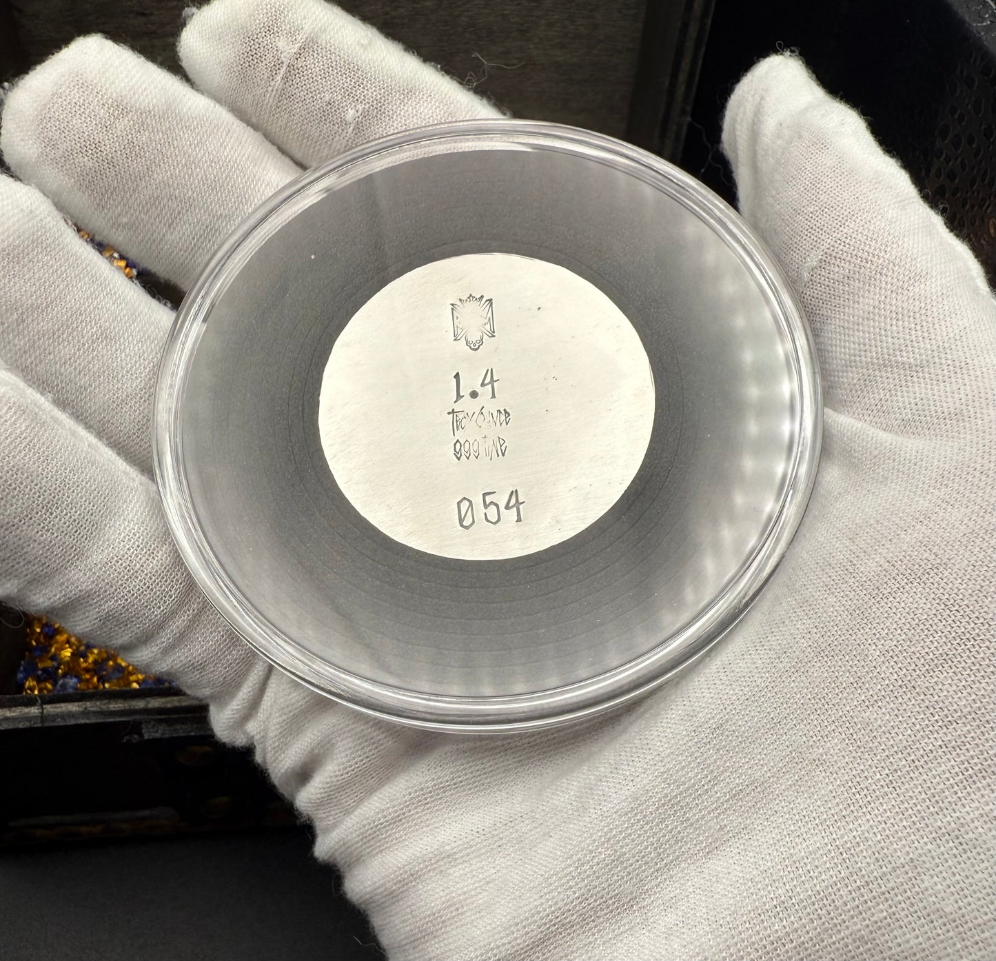 'Defender of Liberty' Hand Crafted by Reckless Metals 1.4 oz .999 Fine Silver Round Antique Finish Includes Wood Treasure Chest, Capsule & COA Mint Condition Limited Edition 1 of 61