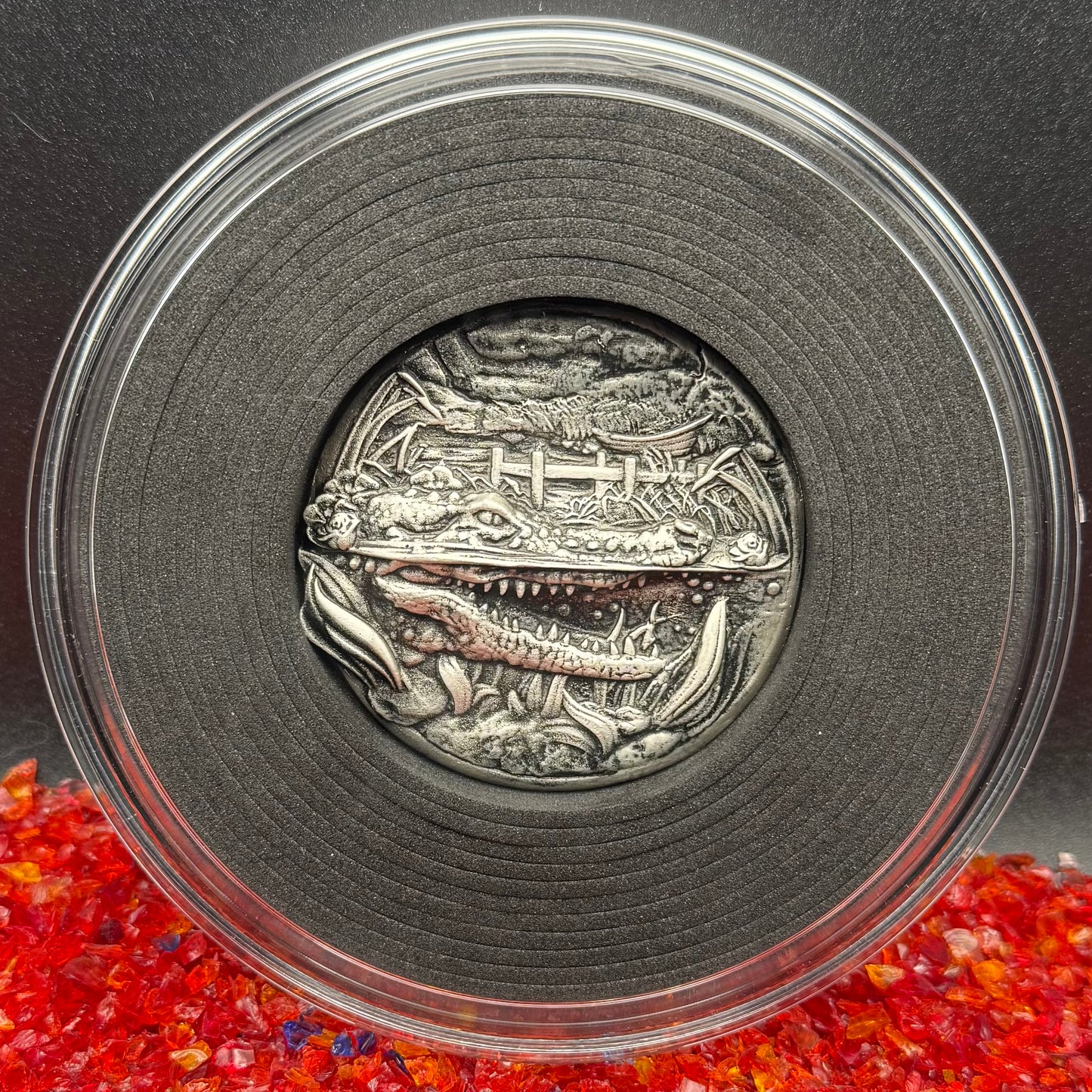 'Louisiana Nights' Hand Crafted by Locker Mint 3.2 oz .999 Fine Silver Round Antique Finish Includes Wood Display Case, Capsule & COA Mint Condition Limited Edition