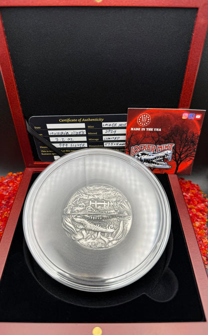 'Louisiana Nights' Hand Crafted by Locker Mint 3.2 oz .999 Fine Silver Round Antique Finish Includes Wood Display Case, Capsule & COA Mint Condition Limited Edition