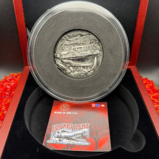 'Louisiana Nights' Hand Crafted by Locker Mint 3.2 oz .999 Fine Silver Round Antique Finish Includes Wood Display Case, Capsule & COA Mint Condition Limited Edition