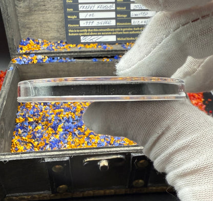 'Freddy Krueger Sweet Dreams' Hand Crafted by Hard Knox Metals 1 oz .999 Fine Silver Round Oxidized Finish Includes Wooden Treasure Box, Capsule & COA Limited Edition