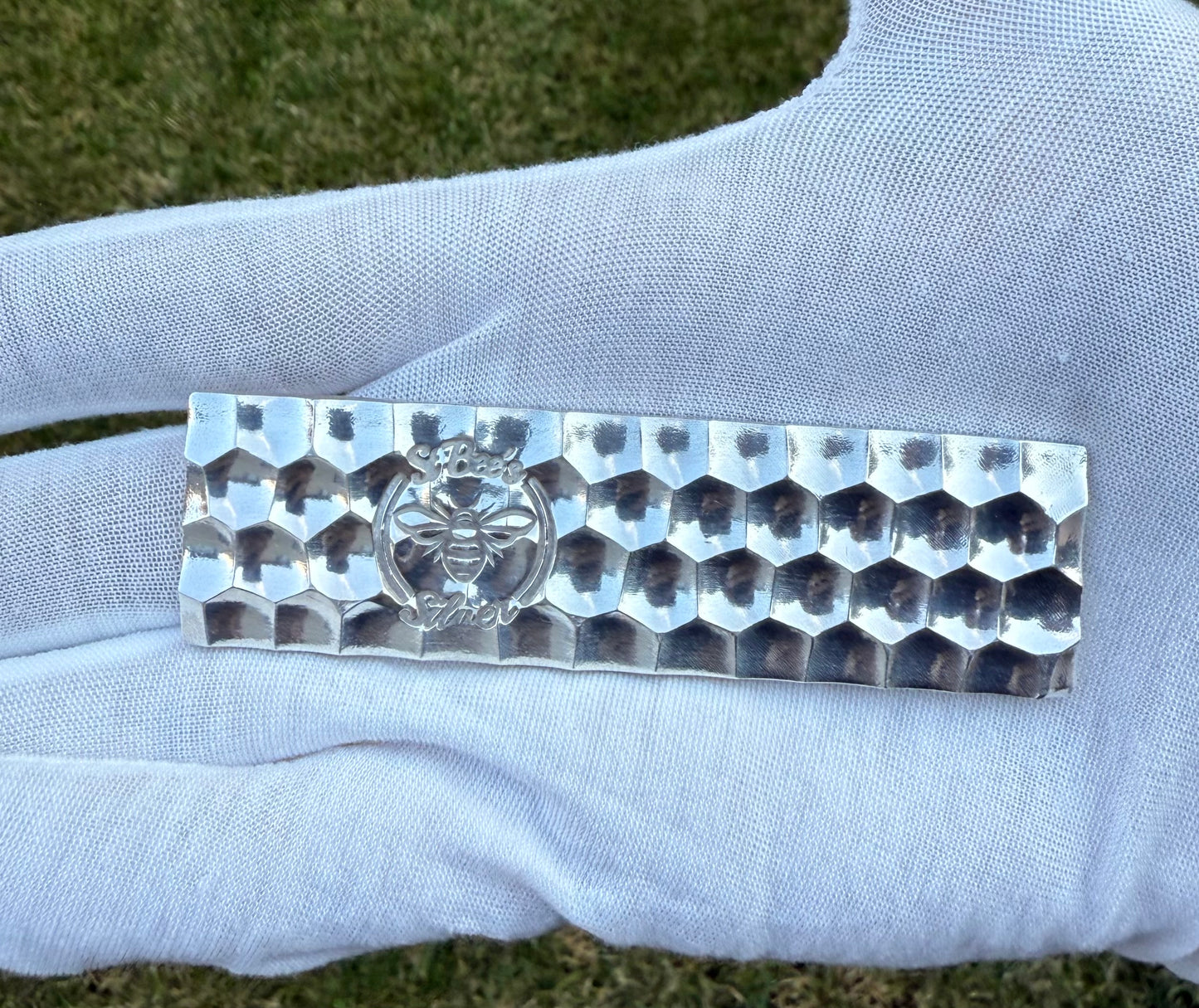 'Honey Bar' 4.14 oz .999 Fine Silver Bar, Hand Crafted by St Bee's in England, Shiny Finish, Includes Wood Treasure Chest, COA, Mint Condition, Limited Edition