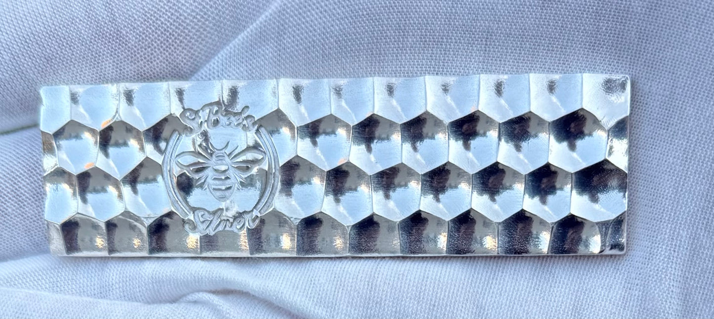 'Honey Bar' 4.14 oz .999 Fine Silver Bar, Hand Crafted by St Bee's in England, Shiny Finish, Includes Wood Treasure Chest, COA, Mint Condition, Limited Edition