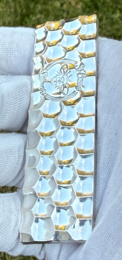 'Honey Bar' 4.14 oz .999 Fine Silver Bar, Hand Crafted by St Bee's in England, Shiny Finish, Includes Wood Treasure Chest, COA, Mint Condition, Limited Edition