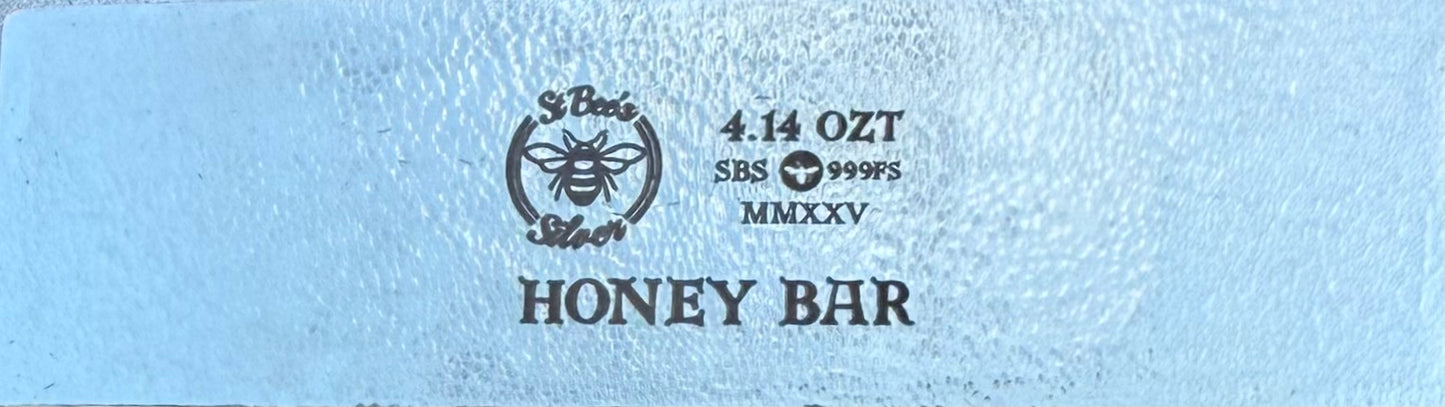 'Honey Bar' 4.14 oz .999 Fine Silver Bar, Hand Crafted by St Bee's in England, Shiny Finish, Includes Wood Treasure Chest, COA, Mint Condition, Limited Edition