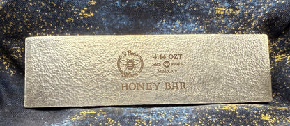 'Honey Bar' 4.14 oz .999 Fine Silver Bar, Hand Crafted by St Bee's in England, Shiny Finish, Includes Wood Treasure Chest, COA, Mint Condition, Limited Edition