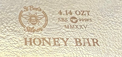 'Honey Bar' 4.14 oz .999 Fine Silver Bar, Hand Crafted by St Bee's in England, Shiny Finish, Includes Wood Treasure Chest, COA, Mint Condition, Limited Edition