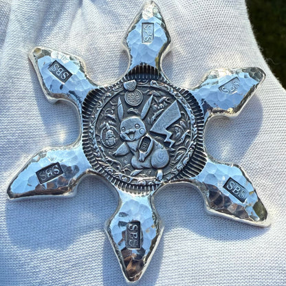 Pokémon 'Monster Pikachu Star' 5 oz .999 Fine Silver Star Hand Crafted by St Bee's in England, Shiny Finish, Includes Wood Display Box, Capsule, COA, Mint Condition (Prototype 1 of 1)