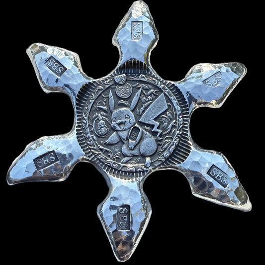 Pokémon 'Monster Pikachu Star' 5 oz .999 Fine Silver Star Hand Crafted by St Bee's in England, Shiny Finish, Includes Wood Display Box, Capsule, COA, Mint Condition (Prototype 1 of 1)