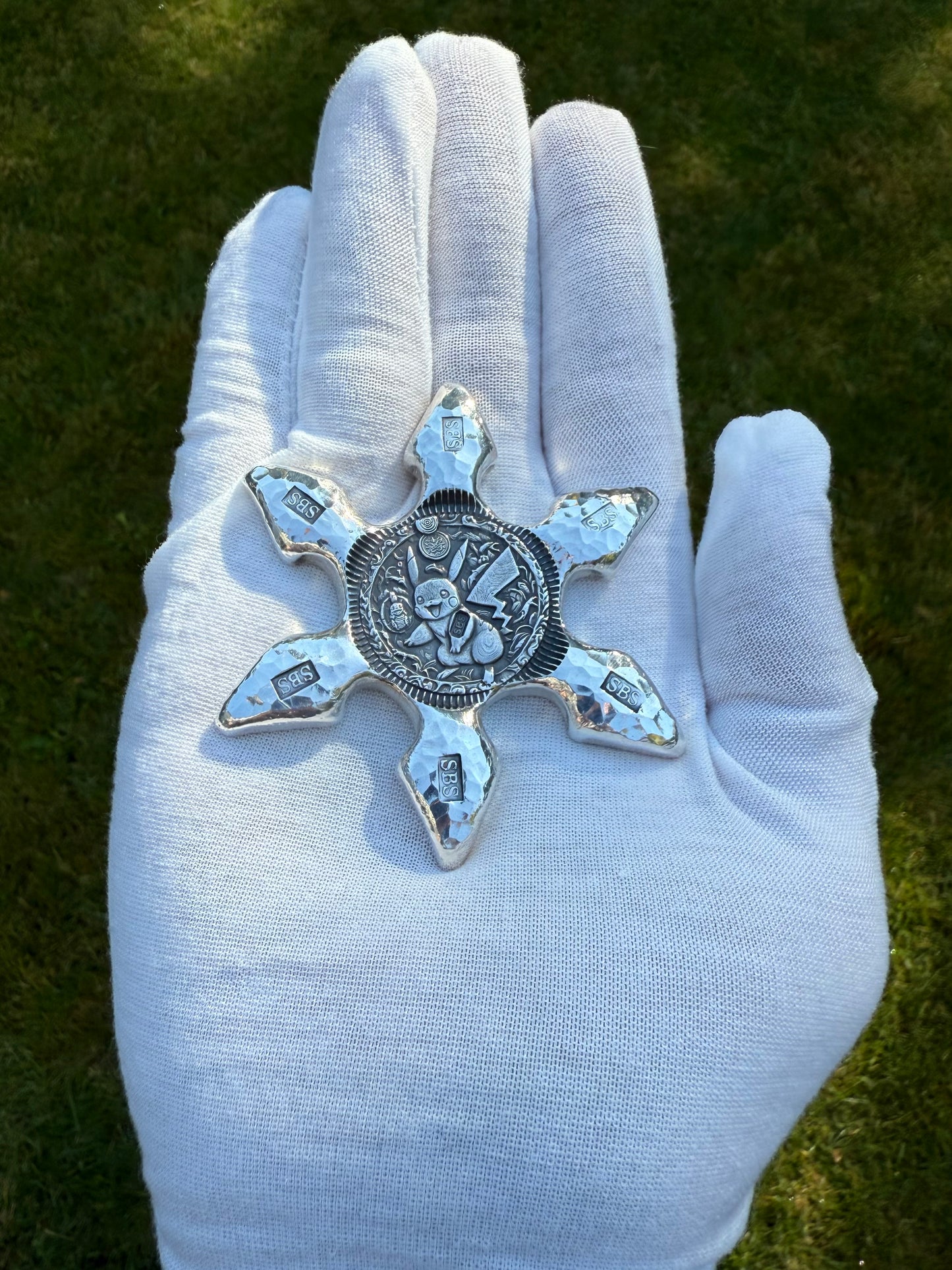 Pokémon 'Monster Pikachu Star' 5 oz .999 Fine Silver Star Hand Crafted by St Bee's in England, Shiny Finish, Includes Wood Display Box, Capsule, COA, Mint Condition (Prototype 1 of 1)