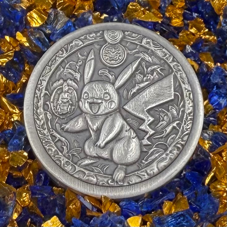 Pokémon 'Pikachu' 1 oz .999 Pure Silver Round Hand Crafted by St Bee's in England, Satin Finish, Includes Poké Ball & COA, Mint Condition Limited Edition