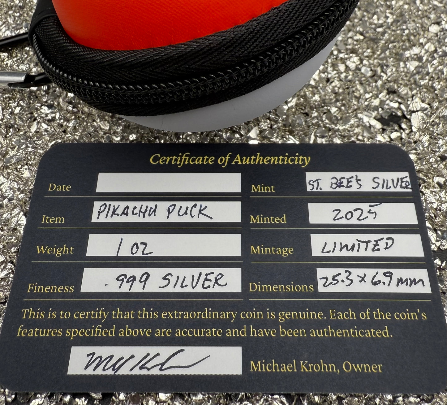 Pokémon 'Pikachu' 1 oz .999 Pure Silver Round Hand Crafted by St Bee's in England, Satin Finish, Includes Poké Ball & COA, Mint Condition Limited Edition