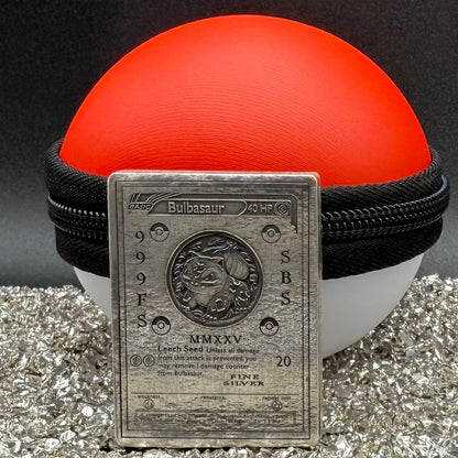 Pokémon Bulbasaur 2.44 oz .999 Pure Silver Trading Card Hand Crafted by St Bee's in England, Satin Finish, Includes Poké Ball & COA, Mint Condition Limited Edition