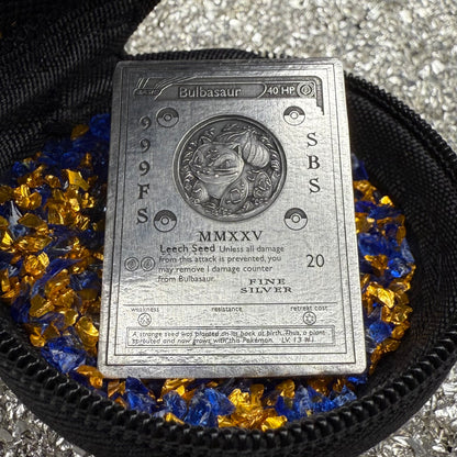 Pokémon Bulbasaur 2.44 oz .999 Pure Silver Trading Card Hand Crafted by St Bee's in England, Satin Finish, Includes Poké Ball & COA, Mint Condition Limited Edition