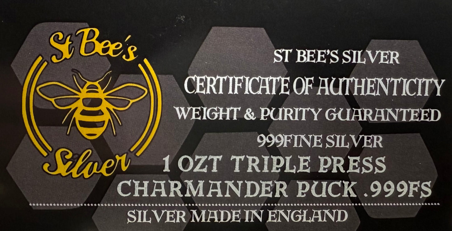 Pokémon 'Charmander' 1 oz .999 Pure Silver Round Hand Crafted by St Bee's in England, Frosted Finish, Includes Poké Ball & COA, Mint Condition Limited Edition