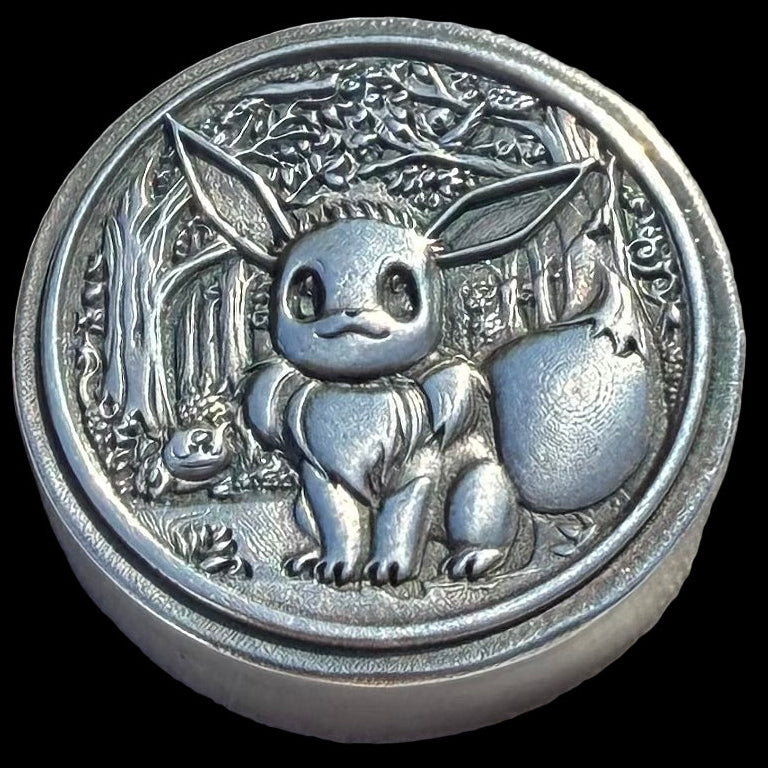 Pokémon ' Eevee' 1 oz .999 Pure Silver Round Hand Crafted by St Bee's in England, Satin Finish, Includes Poké Ball & COA, Mint Condition Limited Edition