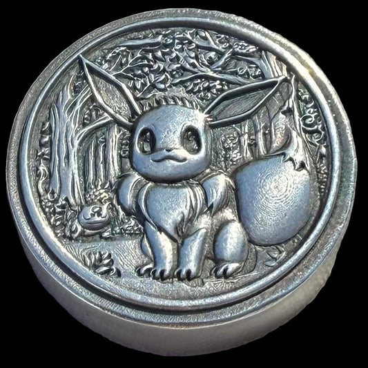 Pokémon ' Eevee' 1 oz .999 Pure Silver Round Hand Crafted by St Bee's in England, Satin Finish, Includes Poké Ball & COA, Mint Condition Limited Edition