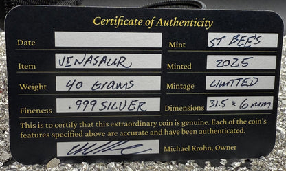 Pokémon 'Venasaur' 1.25 oz .999 Pure Silver Round Hand Crafted by St Bee's in England, Shiny Finish, Includes Poké Ball & COA, Mint Condition Limited Edition