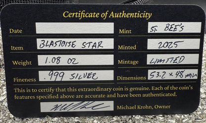 Pokémon 'Blastoise Star' 1.08 oz .999 Fine Silver Star Hand Crafted by St Bee's in England, Shiny Finish, Includes Poké Ball & COA, Mint Condition, Limited Edition