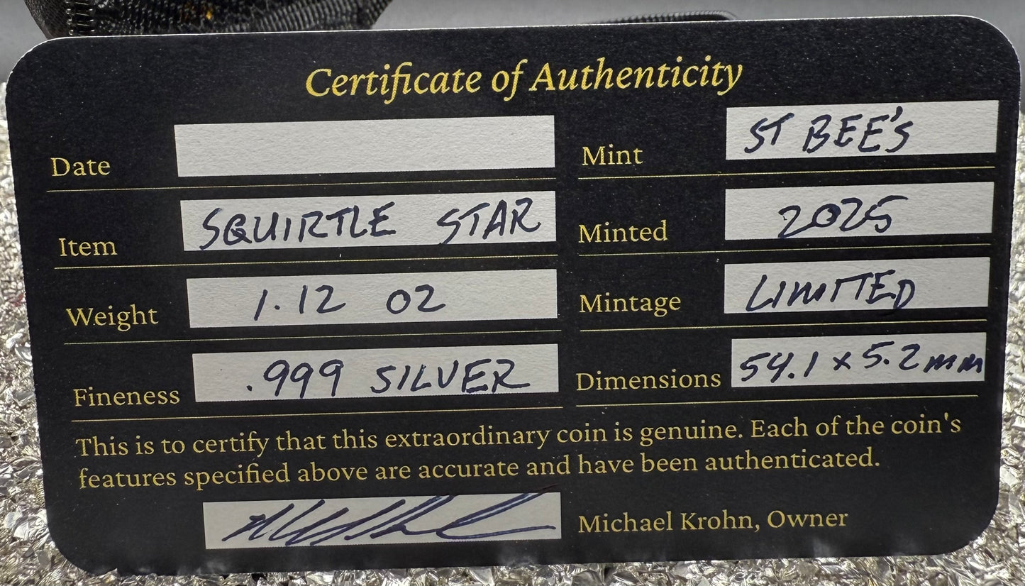 Pokémon 'Squirtle Star' 1.12 oz .999 Fine Silver Star Hand Crafted by St Bee's in England, Shiny Finish, Includes Poké Ball & COA, Mint Condition, Limited Edition
