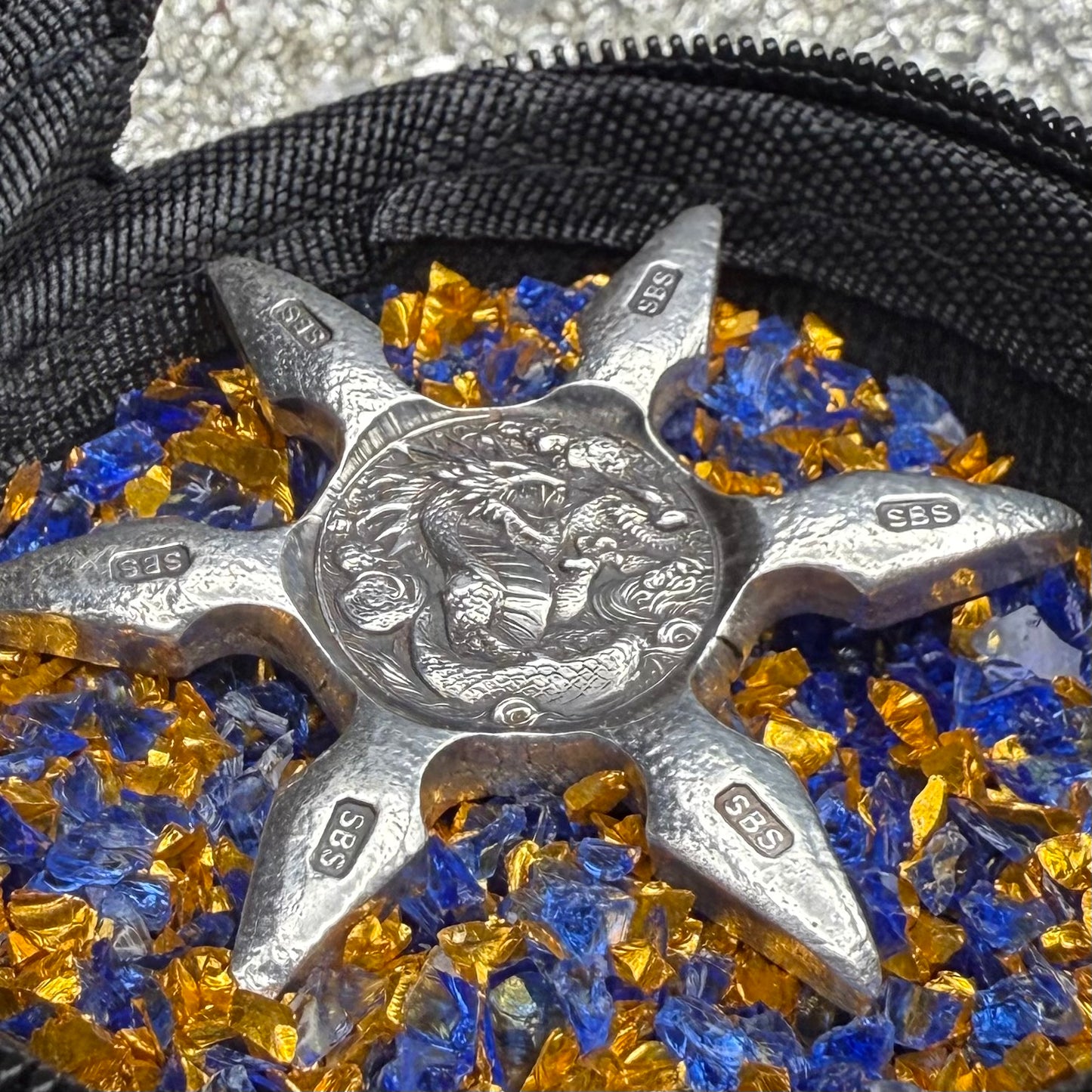 'Twin Dragon Star' 1.04 oz .999 Fine Silver Star Hand Crafted by St Bee's in England, Shiny Finish, Includes Earbud Case & COA, Mint Condition, Limited Edition